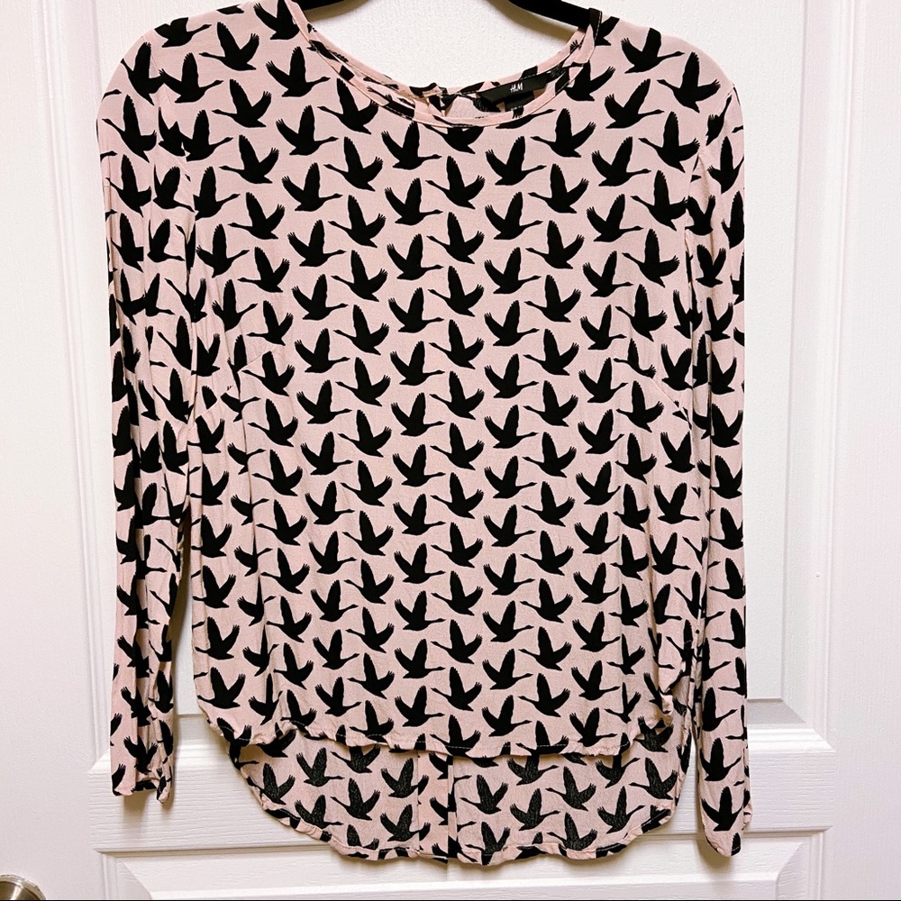 H&M Pale Pink Bird Pattern Top